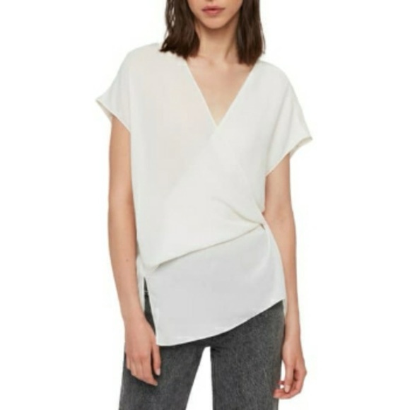 All Saints Mia Crepe V Neck Wrap Blouse Cream/Tan - Picture 1 of 8